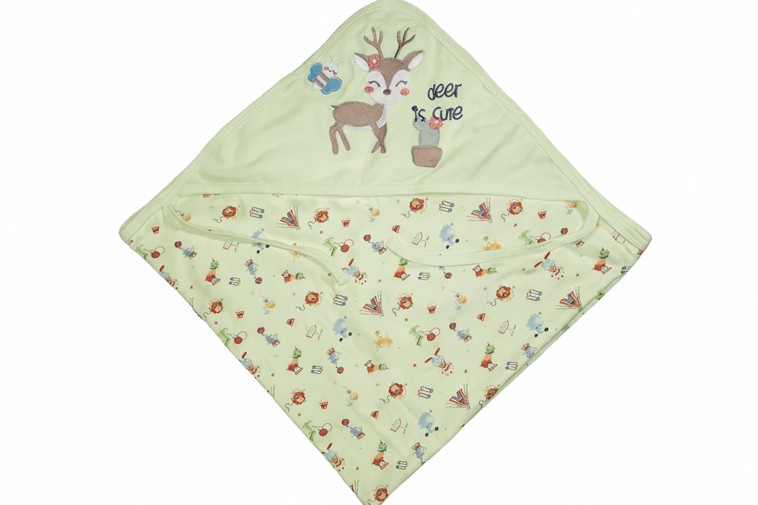 Baby Hooded Blanket Double Layer 100% Cotton Hypoallergenic