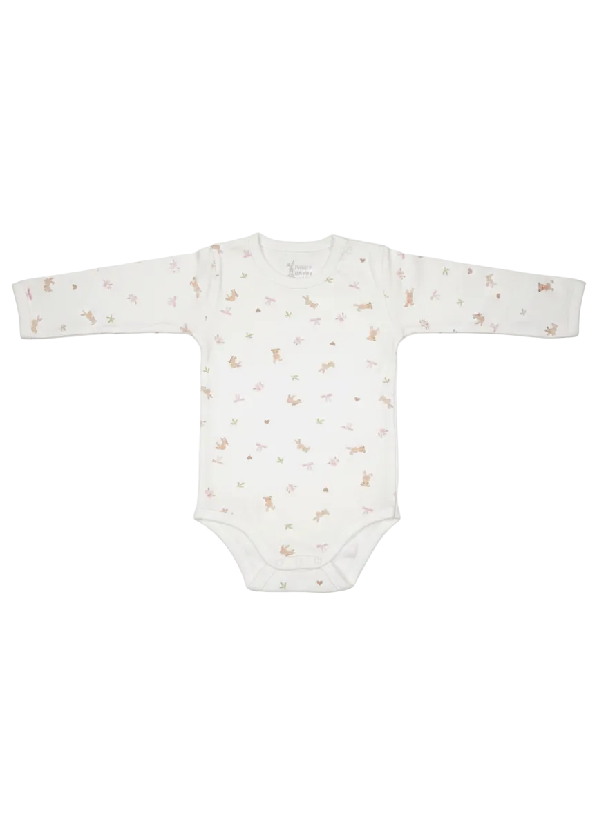 Funny Bunny Long Sleeve Bodysuit for 6-12 Months | Cotton Baby Romper
