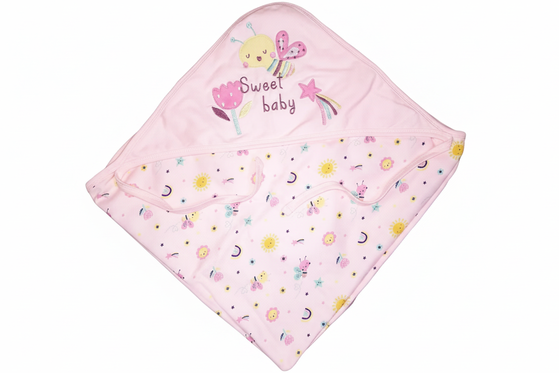 Baby Hooded Blanket Double Layer 100% Cotton Hypoallergenic